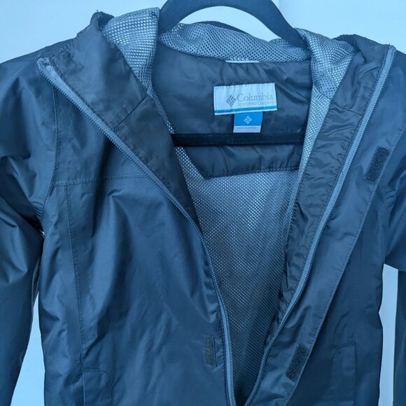 Columbia Omni-Tech Black Boys Windbreaker Jacket Youth XS Waterproof Hood Nylon - Picture 5 of 11